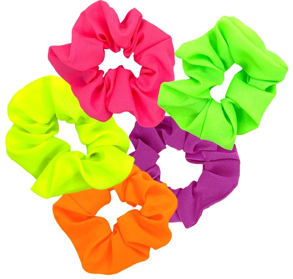 Neon Scrunchies for Hair - 5 Pack Vibrant 80s Hair Accessories for Women - görsel 1