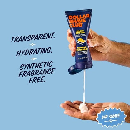 Dollar Shave Club VIP Shave Set: 4 Extra Close Refill Cartridges, Heavy Metal Handle, Shave Butter 3 oz & Razor Cover for Men Avelisse