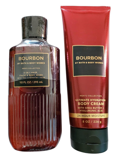 Bath & Body Works Men's Bourbon 3-in-1 Hair, Face & Body Wash Shower Gel and Body Cream 2 Piece Set Avelisse