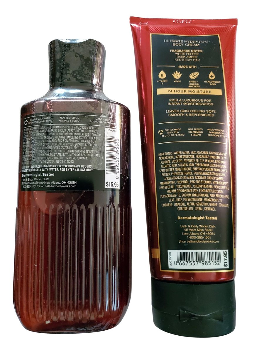 Bath & Body Works Men's Bourbon 3-in-1 Hair, Face & Body Wash Shower Gel and Body Cream 2 Piece Set Avelisse