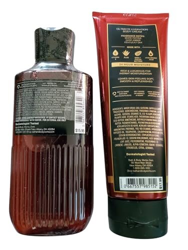 Bath & Body Works Men's Bourbon 3-in-1 Hair, Face & Body Wash Shower Gel and Body Cream 2 Piece Set Avelisse