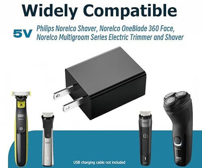 USB Charger Compatible with Philips Norelco Shavers 2400, 3600, 3900 & Multigroom Series 5000, 7000 - for OneBlade QP2724 Trimmer & Shaver - USB Wall Adapter 5V