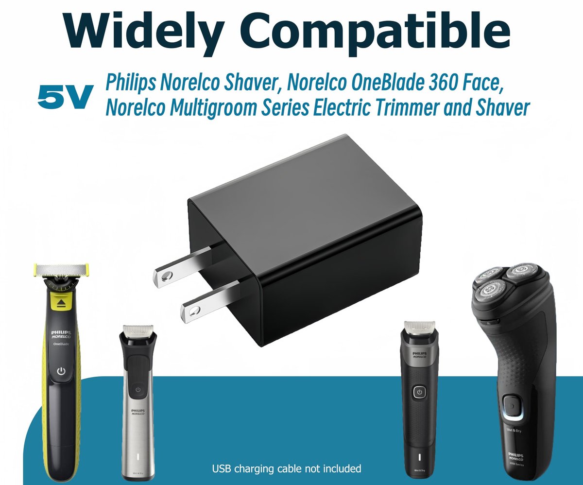 USB Charger Compatible with Philips Norelco Shavers 2400, 3600, 3900 & Multigroom Series 5000, 7000 - for OneBlade QP2724 Trimmer & Shaver - USB Wall Adapter 5V - görsel 5