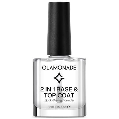 Glamonade Base Top Coat Nail Polish: 2 in 1 Clear High Shine Quick Dry Nail Polish for Long Lasting Color Protection