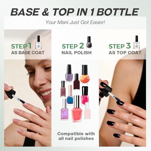 Glamonade Base Top Coat Nail Polish: 2 in 1 Clear High Shine Quick Dry Nail Polish for Long Lasting Color Protection - görsel 16