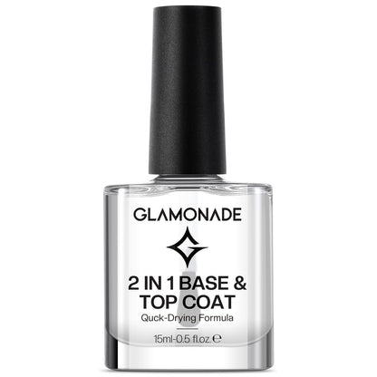 Glamonade Base Top Coat Nail Polish: 2 in 1 Clear High Shine Quick Dry Nail Polish for Long Lasting Color Protection