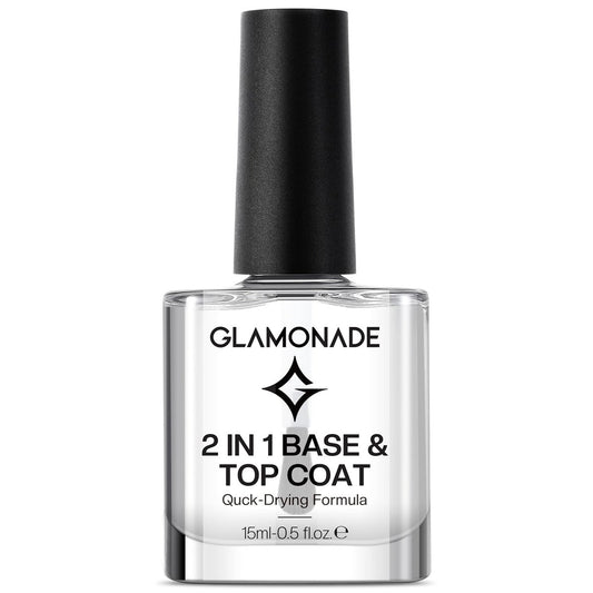 Glamonade Base Top Coat Nail Polish: 2 in 1 Clear High Shine Quick Dry Nail Polish for Long Lasting Color Protection