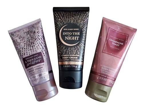Bath & Body Works Travel Size Ultimate Hydration Body Creams Set: Thousand Wishes, Into the Night, Champagne Toast (3 x 2.5 oz) Avelisse