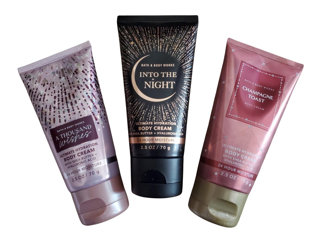 Bath & Body Works Travel Size Ultimate Hydration Body Creams Set: Thousand Wishes, Into the Night, Champagne Toast (3 x 2.5 oz) Avelisse