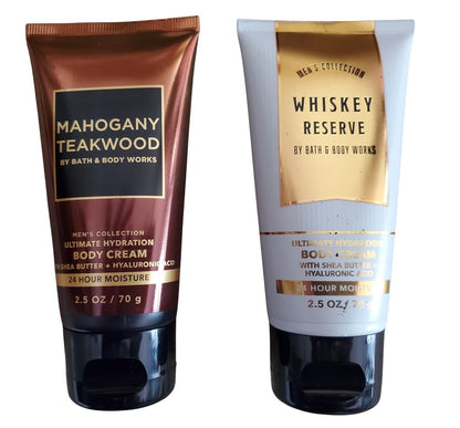 Bath & Body Works Travel Size Ultimate Hydration Body Creams: Whiskey Reserve & Mahogany Teakwood - Set of 2 (2.5 oz Each)