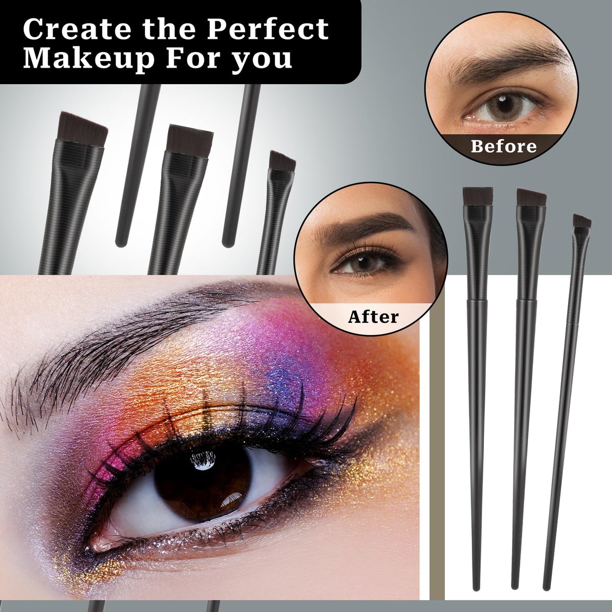 9 Pcs Angled Eyeliner and Eyebrow Brush Set - Flat Tint, Fine Slanted Applicator, Ultra Thin Makeup Brush for Eyeshadow and Eyeliner - görsel 5