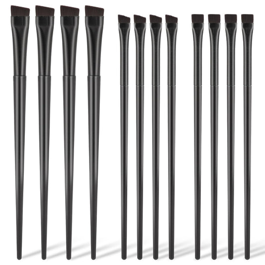 12 Pack Angled Eyeliner Brush Set - Flat Eyebrow Tint Brush, Ultra Thin Makeup Brush, Fine Slanted Eyebrow Brush Applicator