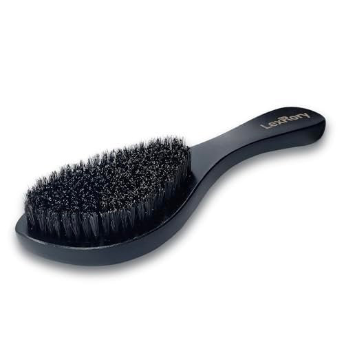 LexRory Boar Bristles Men Medium Hard 360 Waves - Long Handle Natural Palm Wavy Brushes for Men - Medium Firm Curved Brush for Hair Routine (Black) - görsel 4