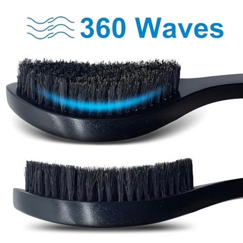 LexRory Boar Bristles Men Medium Hard 360 Waves - Long Handle Natural Palm Wavy Brushes for Men - Medium Firm Curved Brush for Hair Routine (Black) - görsel 8