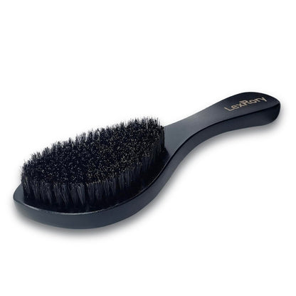 LexRory Boar Bristles Men Medium Hard 360 Waves - Long Handle Natural Palm Wavy Brushes for Men - Medium Firm Curved Brush for Hair Routine (Black)