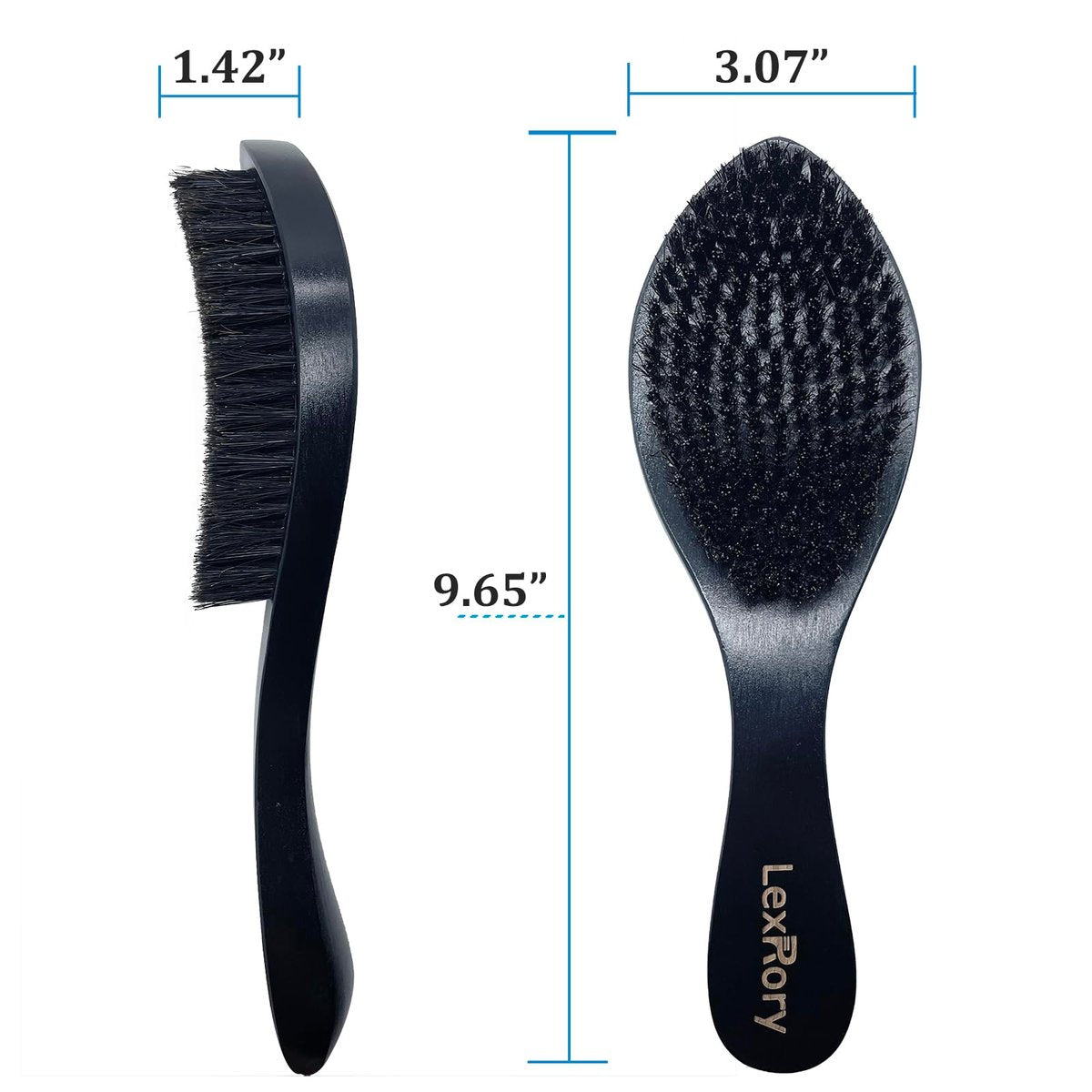 LexRory Boar Bristles Men Medium Hard 360 Waves - Long Handle Natural Palm Wavy Brushes for Men - Medium Firm Curved Brush for Hair Routine (Black) - görsel 9
