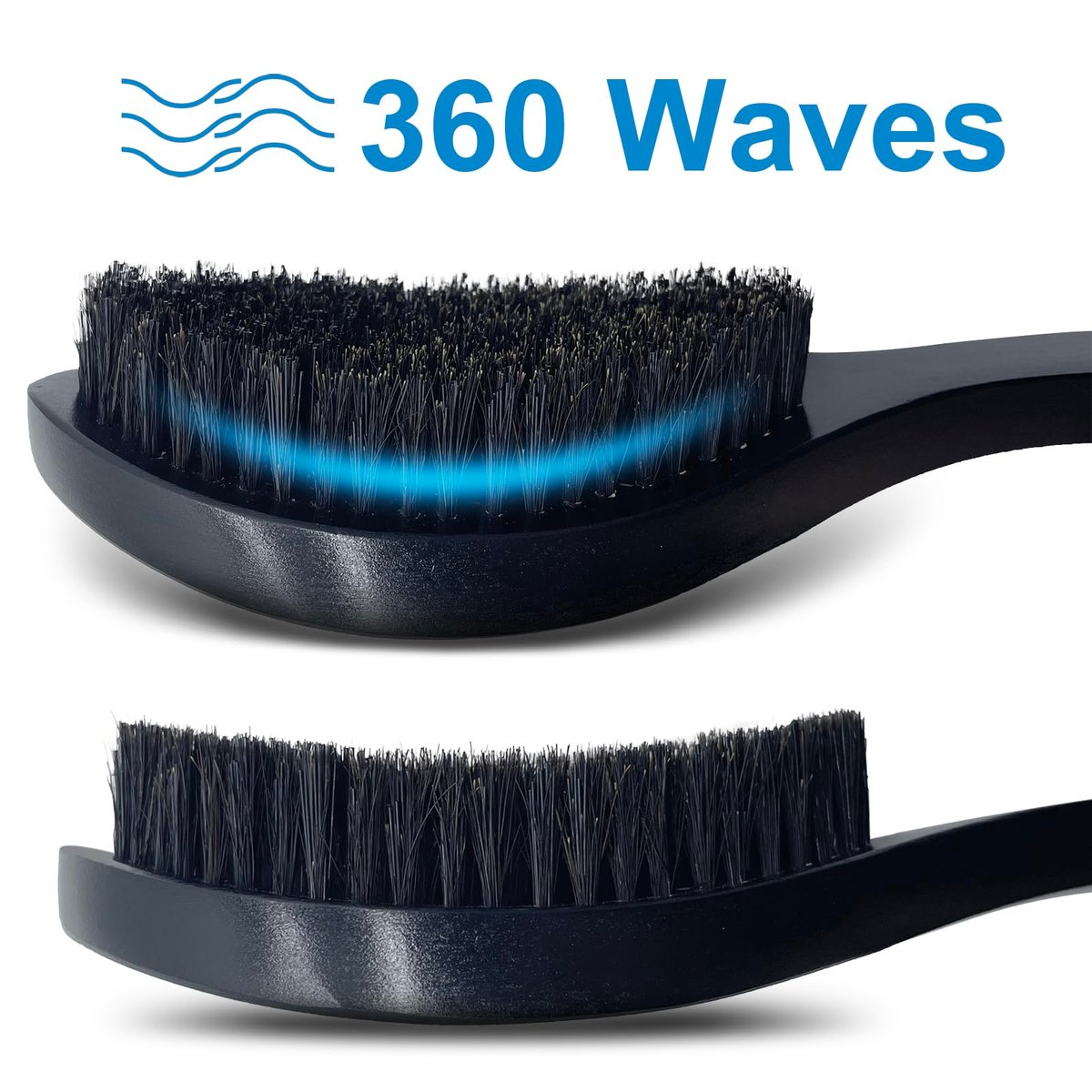 LexRory Boar Bristles Men Medium Hard 360 Waves - Long Handle Natural Palm Wavy Brushes for Men - Medium Firm Curved Brush for Hair Routine (Black) - görsel 7