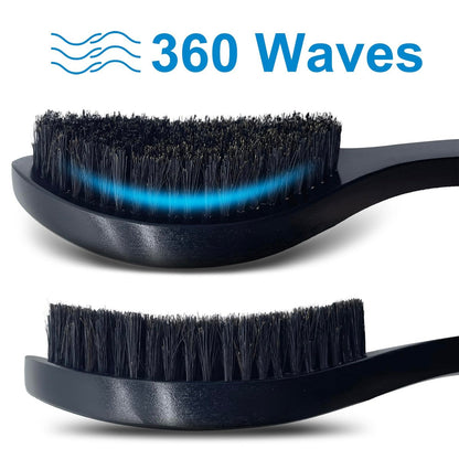 LexRory Boar Bristles Men Medium Hard 360 Waves - Long Handle Natural Palm Wavy Brushes for Men - Medium Firm Curved Brush for Hair Routine (Black)