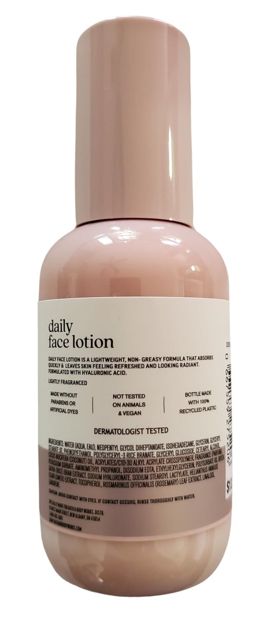 Bath & Body Works Daily Face Lotion with Hyaluronic Acid – 3.4 oz Hydrating Moisturizer Avelisse