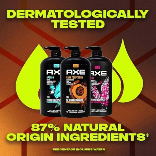AXE Men's Body Wash Variety Pack - Dark Temptation, Apollo & Excite - 3-Pack of 33.8 oz Pump Bottles - 3-in-1 Body, Face & Hair Wash Avelisse