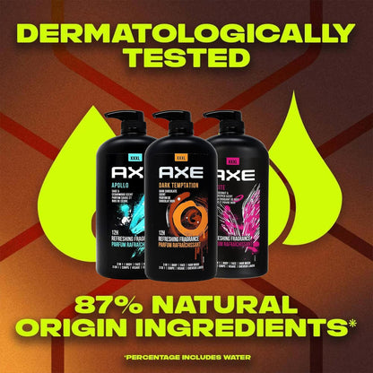 AXE Men's Body Wash Variety Pack - Dark Temptation, Apollo & Excite - 3-Pack of 33.8 oz Pump Bottles - 3-in-1 Body, Face & Hair Wash Avelisse