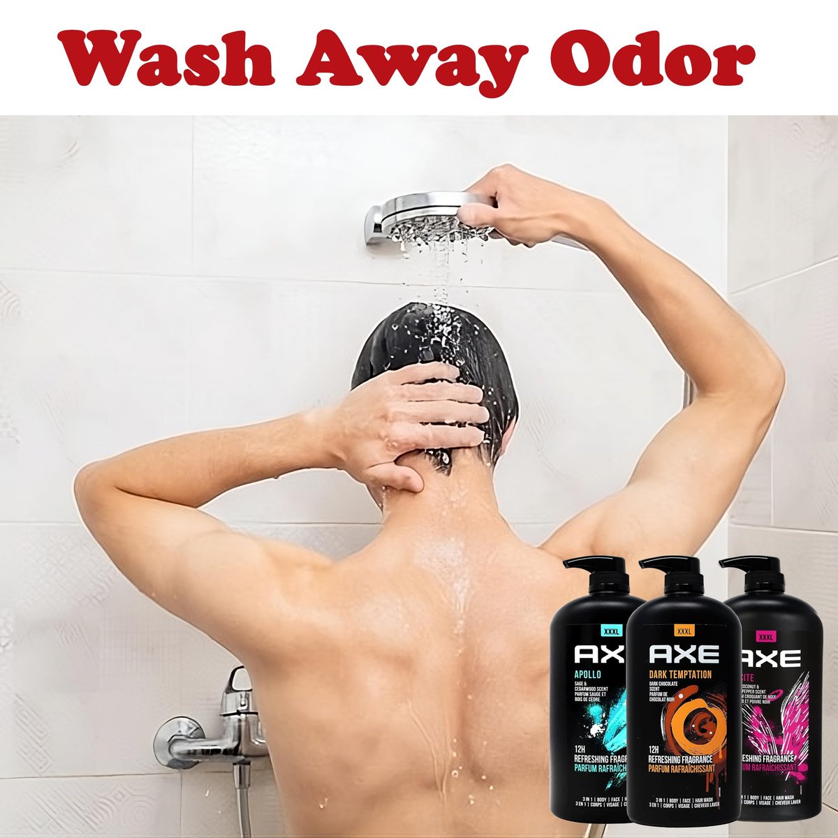 AXE Men's Body Wash Variety Pack - Dark Temptation, Apollo & Excite - 3-Pack of 33.8 oz Pump Bottles - 3-in-1 Body, Face & Hair Wash Avelisse