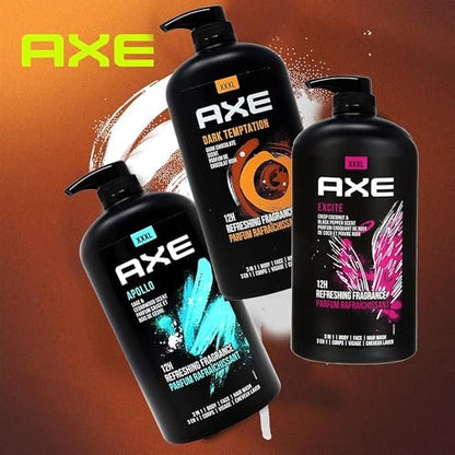 AXE Men's Body Wash Variety Pack - Dark Temptation, Apollo & Excite - 3-Pack of 33.8 oz Pump Bottles - 3-in-1 Body, Face & Hair Wash Avelisse