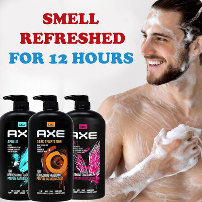 AXE Men's Body Wash Variety Pack - Dark Temptation, Apollo & Excite - 3-Pack of 33.8 oz Pump Bottles - 3-in-1 Body, Face & Hair Wash Avelisse