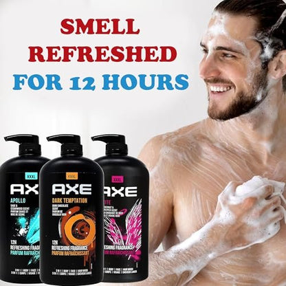 AXE Men's Body Wash Variety Pack - Dark Temptation, Apollo & Excite - 3-Pack of 33.8 oz Pump Bottles - 3-in-1 Body, Face & Hair Wash Avelisse