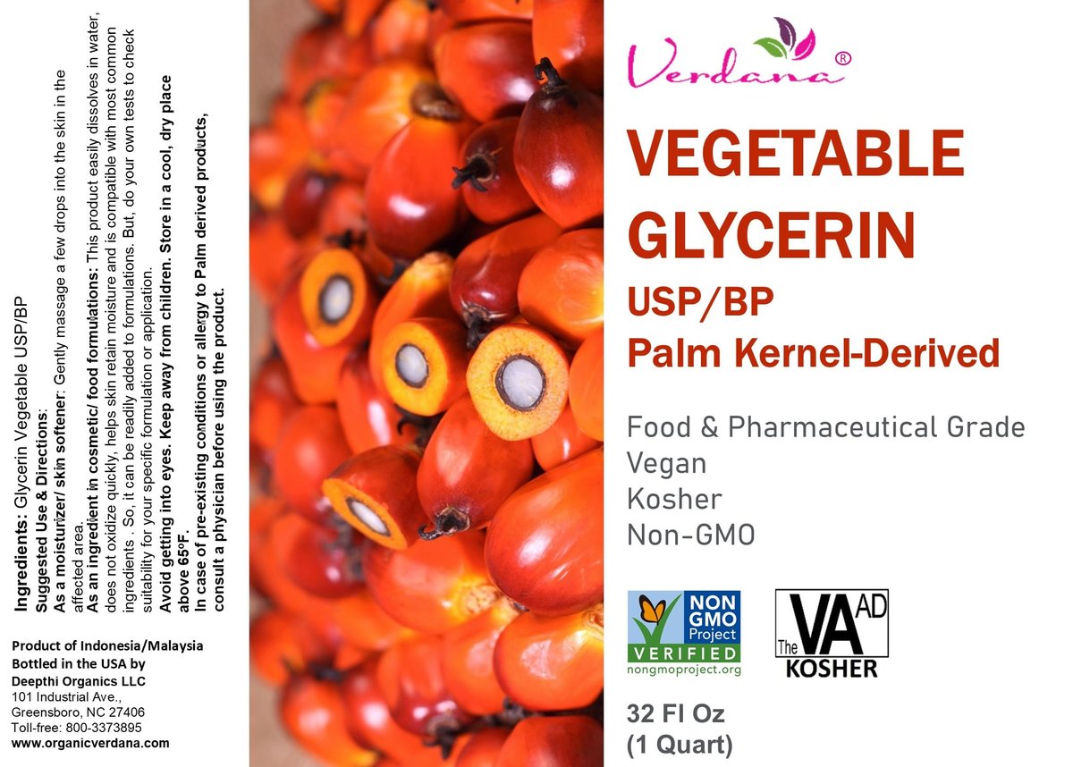 Verdana Vegetable Glycerin – USP, Food Grade, Palm-Derived, Soy-Free – Liquid Glycerin for Personal Care, Cosmetic & Formulation Use – Non-GMO, Vegan – 32 fl oz Avelisse