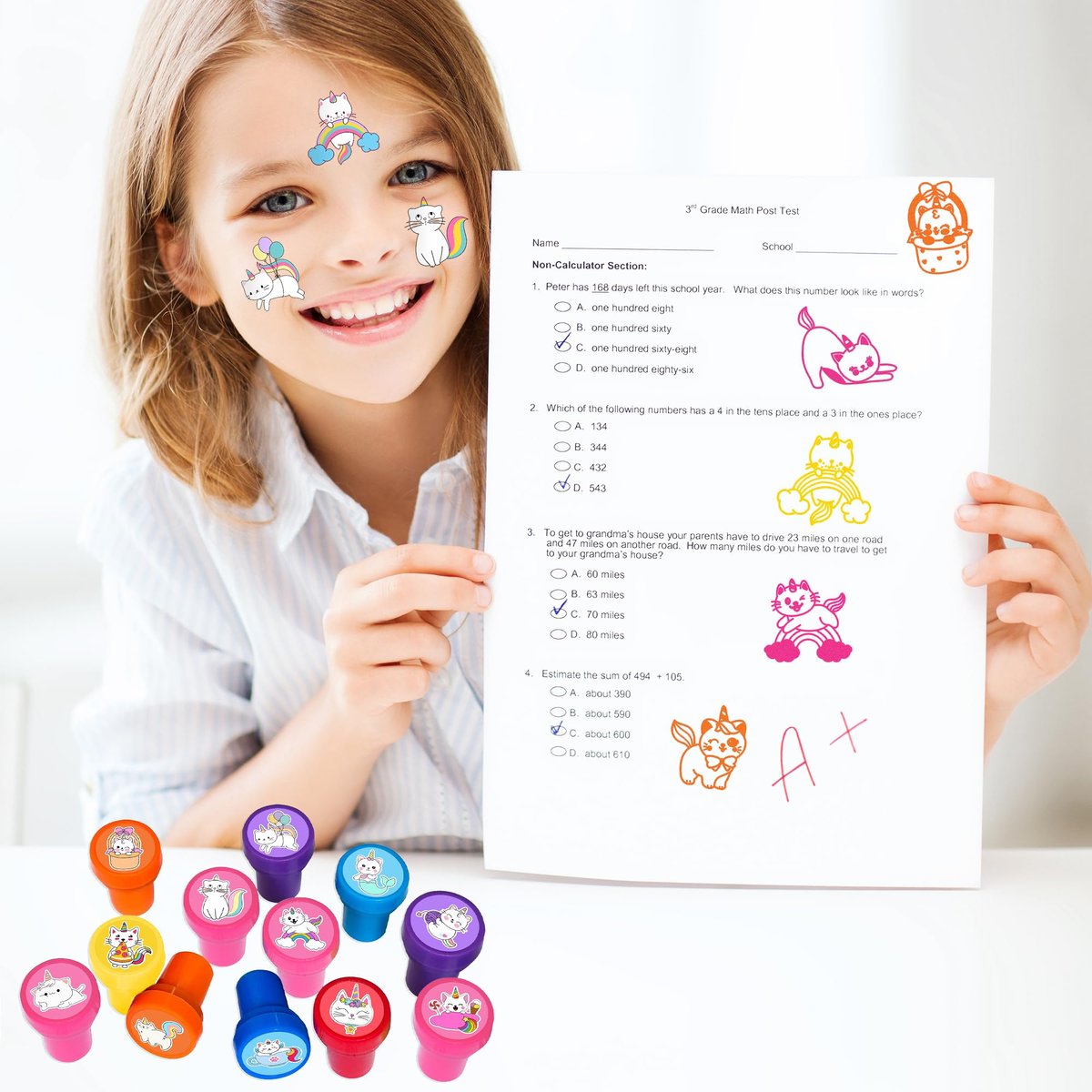 36-Pack Caticorn Party Favors: 24 Temporary Tattoos & 12 Stamps – Cat Unicorn Themed Birthday Supplies for Kids, Classroom Rewards, and Baby Shower Goodie Bags Avelisse
