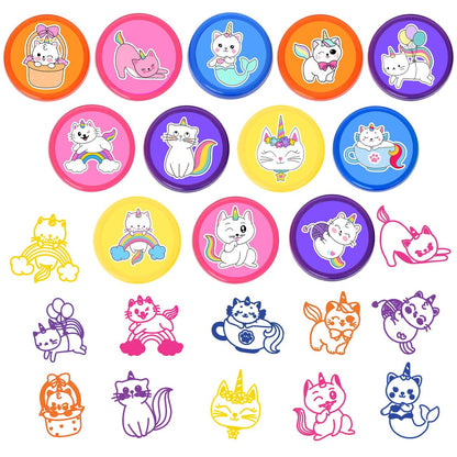 36-Pack Caticorn Party Favors: 24 Temporary Tattoos & 12 Stamps – Cat Unicorn Themed Birthday Supplies for Kids, Classroom Rewards, and Baby Shower Goodie Bags Avelisse