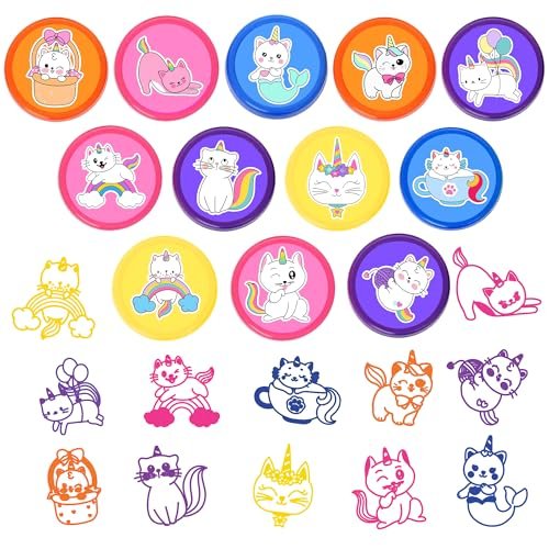 36-Pack Caticorn Party Favors: 24 Temporary Tattoos & 12 Stamps – Cat Unicorn Themed Birthday Supplies for Kids, Classroom Rewards, and Baby Shower Goodie Bags Avelisse
