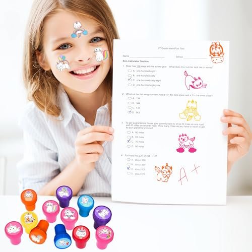 36-Pack Caticorn Party Favors: 24 Temporary Tattoos & 12 Stamps – Cat Unicorn Themed Birthday Supplies for Kids, Classroom Rewards, and Baby Shower Goodie Bags Avelisse