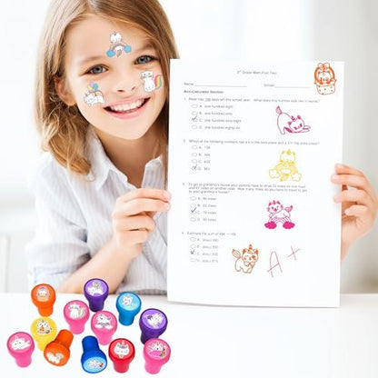 36-Pack Caticorn Party Favors: 24 Temporary Tattoos & 12 Stamps – Cat Unicorn Themed Birthday Supplies for Kids, Classroom Rewards, and Baby Shower Goodie Bags Avelisse