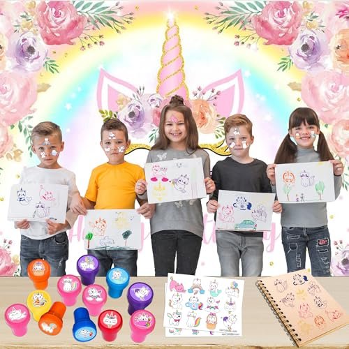 36-Pack Caticorn Party Favors: 24 Temporary Tattoos & 12 Stamps – Cat Unicorn Themed Birthday Supplies for Kids, Classroom Rewards, and Baby Shower Goodie Bags Avelisse