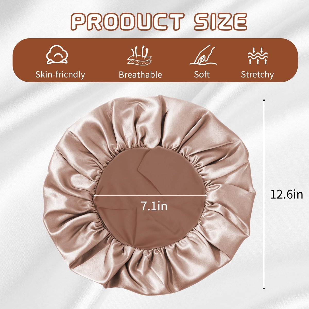 2-Pack Satin Hair Bonnets for Sleeping - Soft Elastic Band Silk Sleep Cap, Hair Wrap for Women (Gold Black) - görsel 9