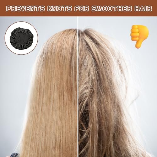 2-Pack Satin Hair Bonnets for Sleeping - Soft Elastic Band Silk Sleep Cap, Hair Wrap for Women (Gold Black) - görsel 6