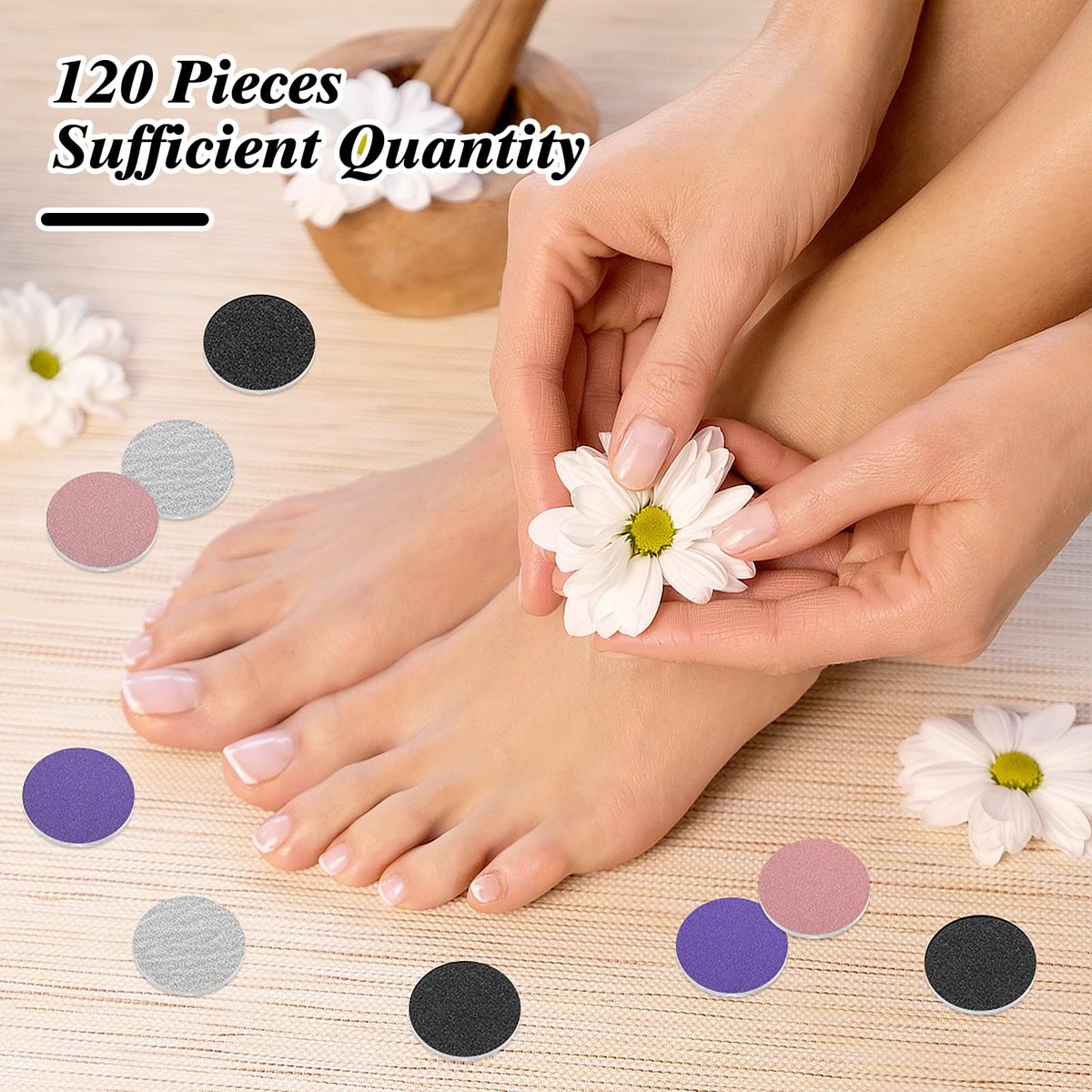 BELICOO 120 Pcs Sanding Paper Discs with 2 Metal Bits, 80/120/180/240 Grit, 25mm Round Replacement Sanding Discs for Electric Nail File, Foot Callus Remover Avelisse