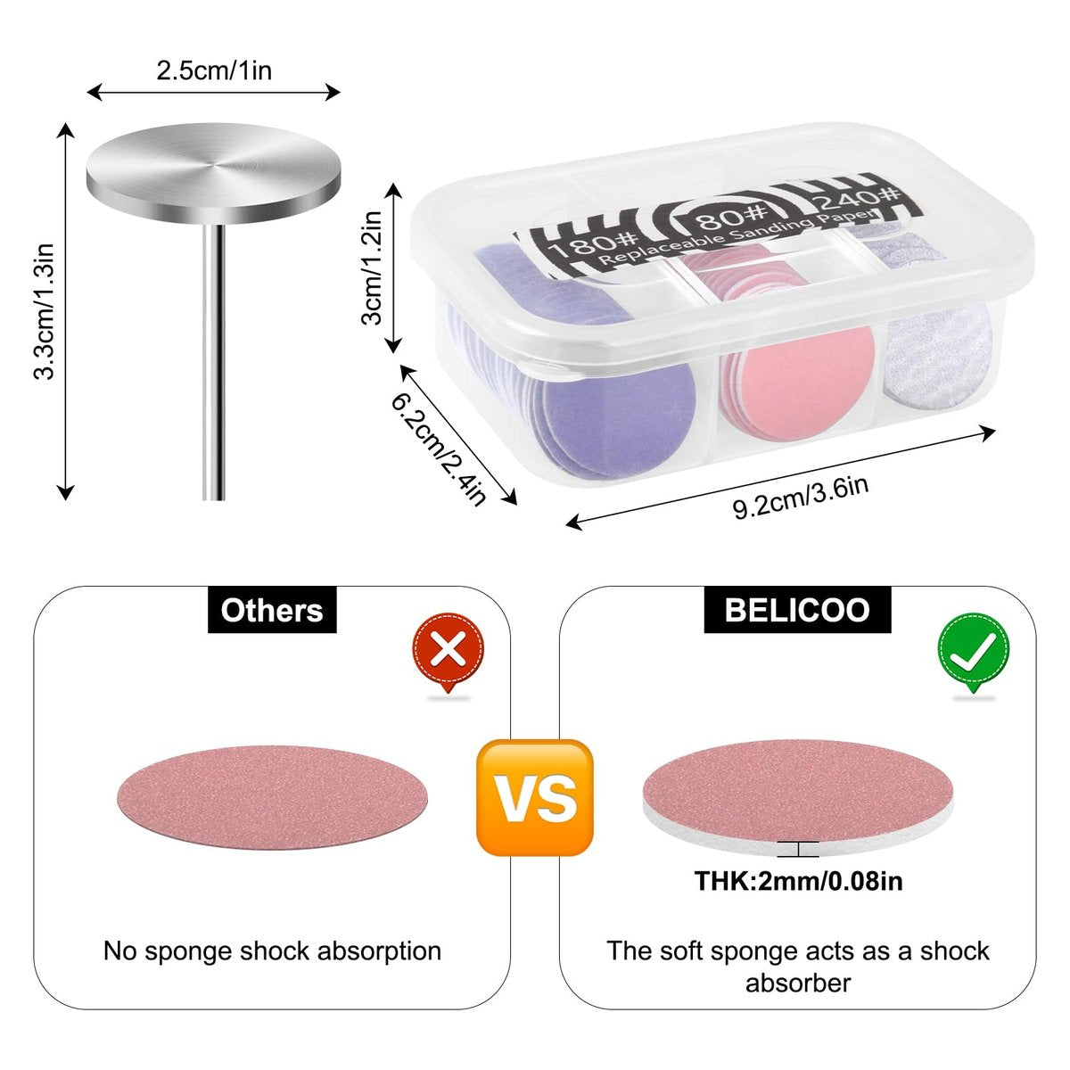BELICOO 120 Pcs Sanding Paper Discs with 2 Metal Bits, 80/120/180/240 Grit, 25mm Round Replacement Sanding Discs for Electric Nail File, Foot Callus Remover Avelisse