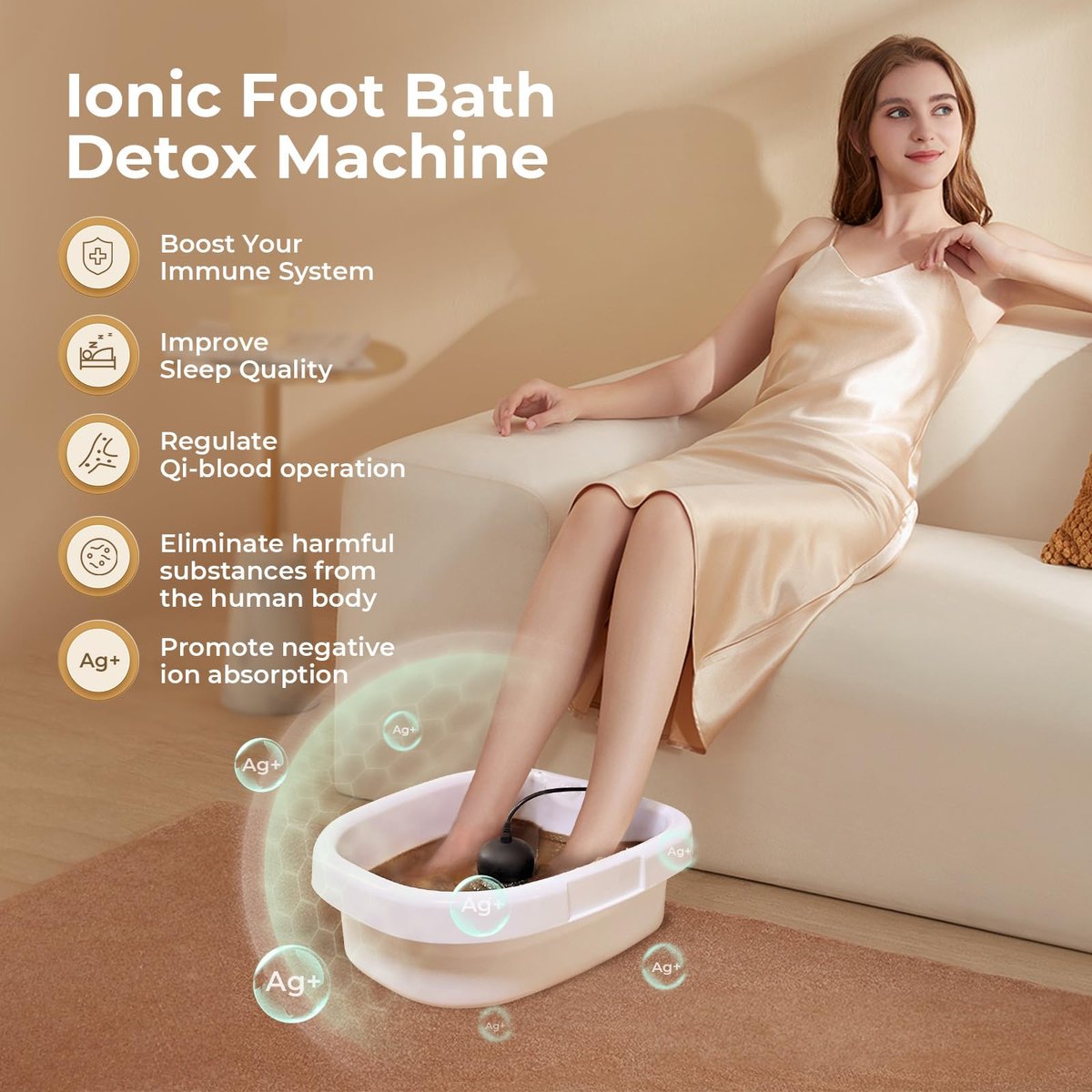 MSFOOT Upgraded Ionic Foot Bath Detox Machine – No Salt Limit, No Alarm Shutoffs | One-Touch 30-Min Auto Spa | Home Foot Spa for Circulation & Relaxation Avelisse