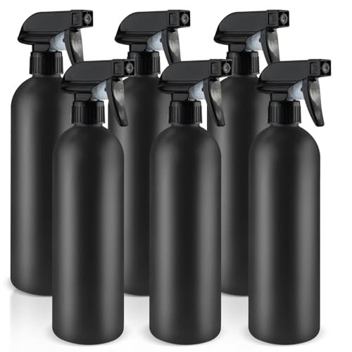 DMuuuDM 500ml/16 Oz Plastic Spray Bottles, Empty Heavy Duty Adjustable Fine Mist and Stream Container for Home Garden Plant, Essential Oils, Hair, Household Cleaning Solutions - Black, 6 Pack Avelisse