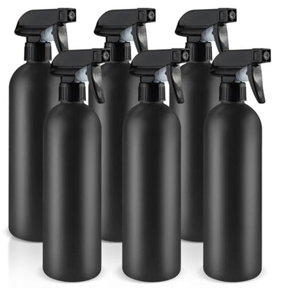 DMuuuDM 500ml/16 Oz Plastic Spray Bottles, Empty Heavy Duty Adjustable Fine Mist and Stream Container for Home Garden Plant, Essential Oils, Hair, Household Cleaning Solutions - Black, 6 Pack Avelisse