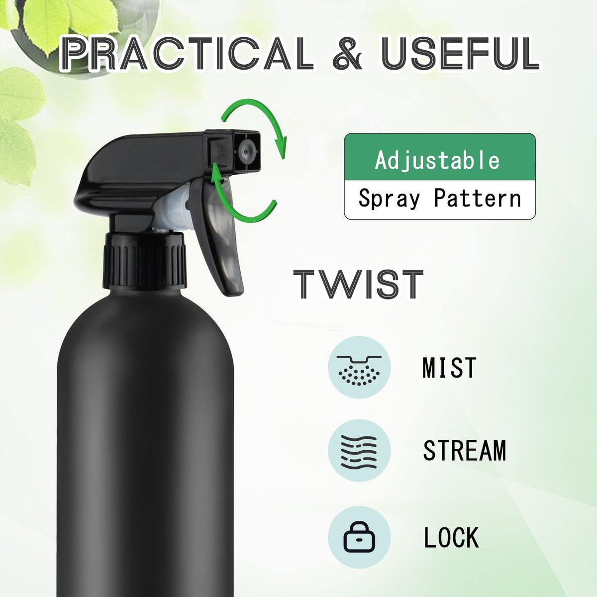 DMuuuDM 500ml/16 Oz Plastic Spray Bottles, Empty Heavy Duty Adjustable Fine Mist and Stream Container for Home Garden Plant, Essential Oils, Hair, Household Cleaning Solutions - Black, 6 Pack Avelisse