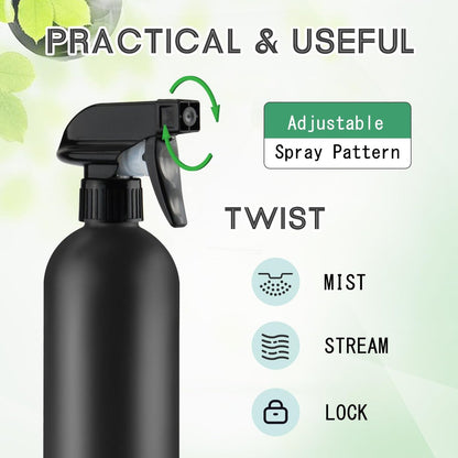 DMuuuDM 500ml/16 Oz Plastic Spray Bottles, Empty Heavy Duty Adjustable Fine Mist and Stream Container for Home Garden Plant, Essential Oils, Hair, Household Cleaning Solutions - Black, 6 Pack Avelisse