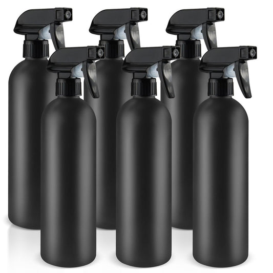 DMuuuDM 500ml/16 Oz Plastic Spray Bottles, Empty Heavy Duty Adjustable Fine Mist and Stream Container for Home Garden Plant, Essential Oils, Hair, Household Cleaning Solutions - Black, 6 Pack Avelisse
