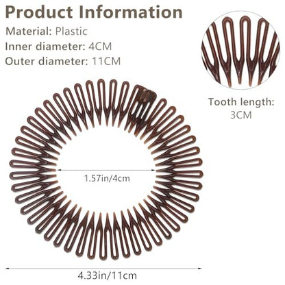 Jaasuee Classic Nylon Flexible Comb Headband for Women – Brown & Black Pack, All Hair Types