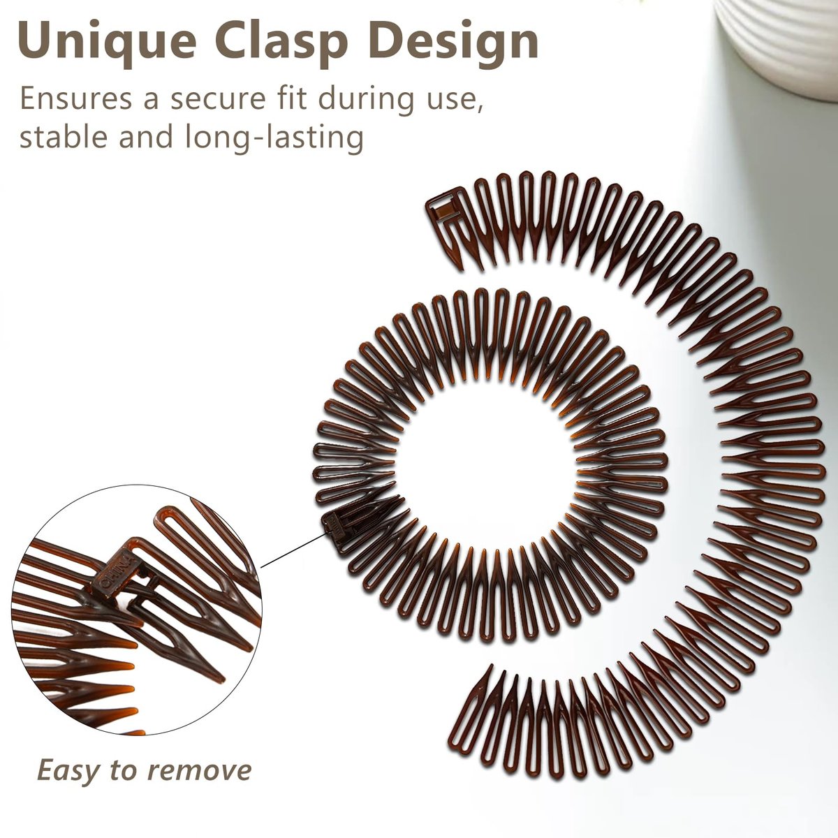 Jaasuee Classic Nylon Flexible Comb Headband for Women – Brown & Black Pack, All Hair Types - görsel 11