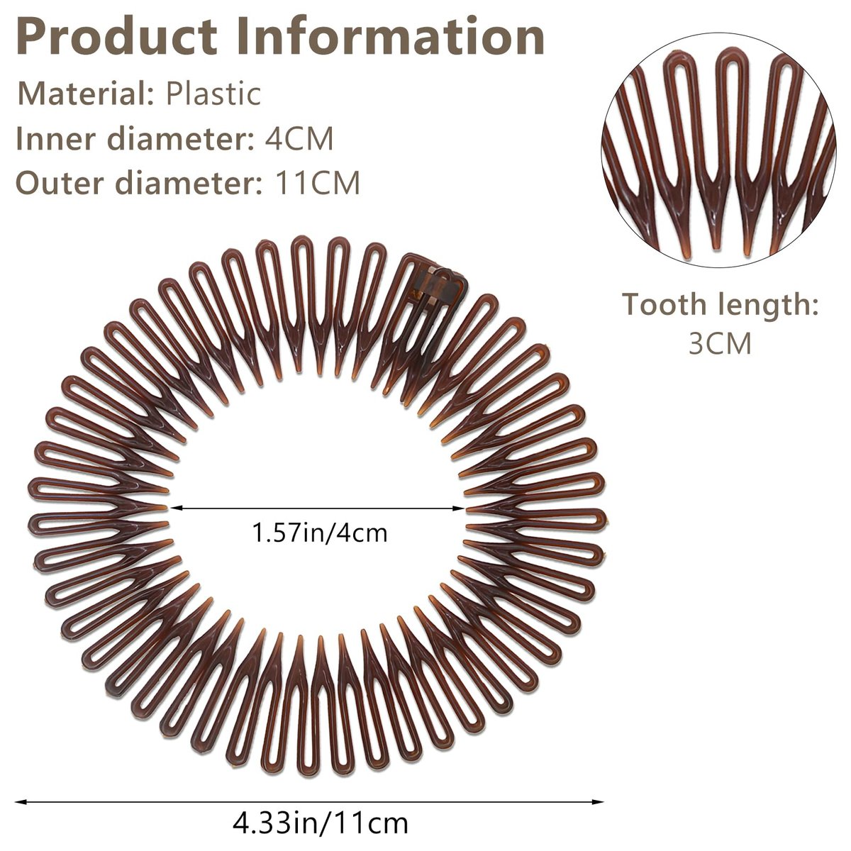 Jaasuee Classic Nylon Flexible Comb Headband for Women – Brown & Black Pack, All Hair Types - görsel 13