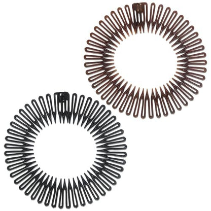 Jaasuee Classic Nylon Flexible Comb Headband for Women – Brown & Black Pack, All Hair Types